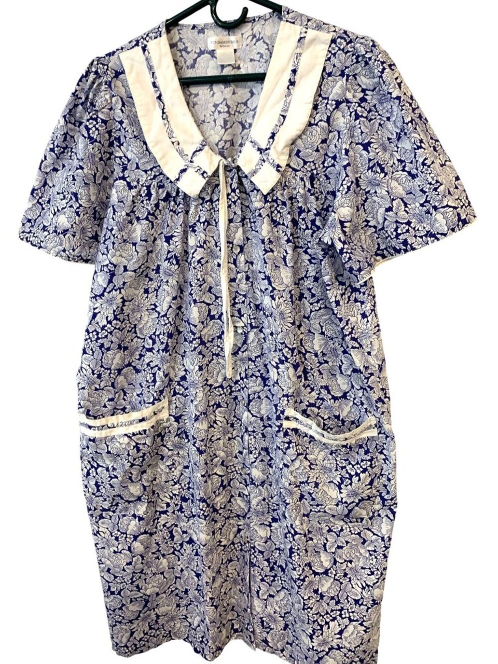 Vintage Fundamentals 1X Blue Floral Pearl Snap House Dress Lounger Pockets